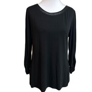 ALFANI Ruched Sleeve Black Long Sleeve Top Satin Medium